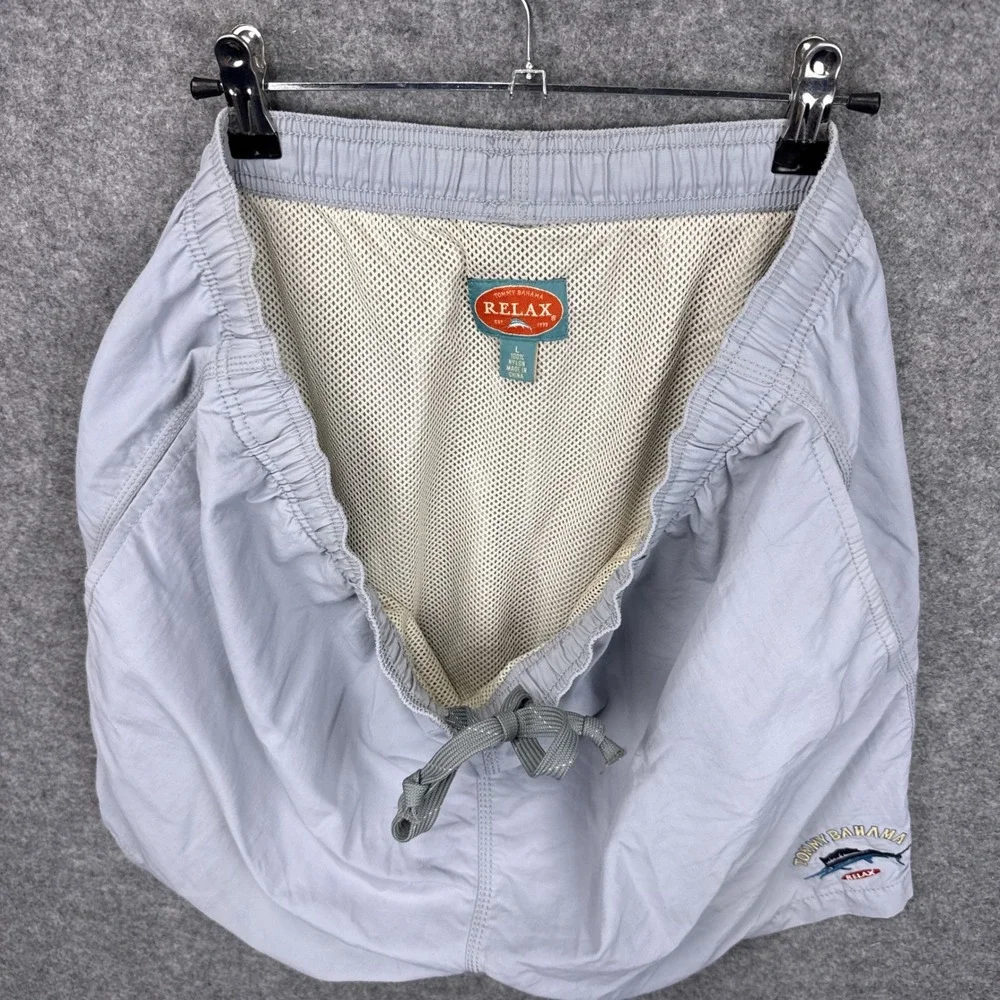 Tommy Bahama Relax Mens Swim Trunks Light Blue Gray Mesh Lined Marlin Logo L‎